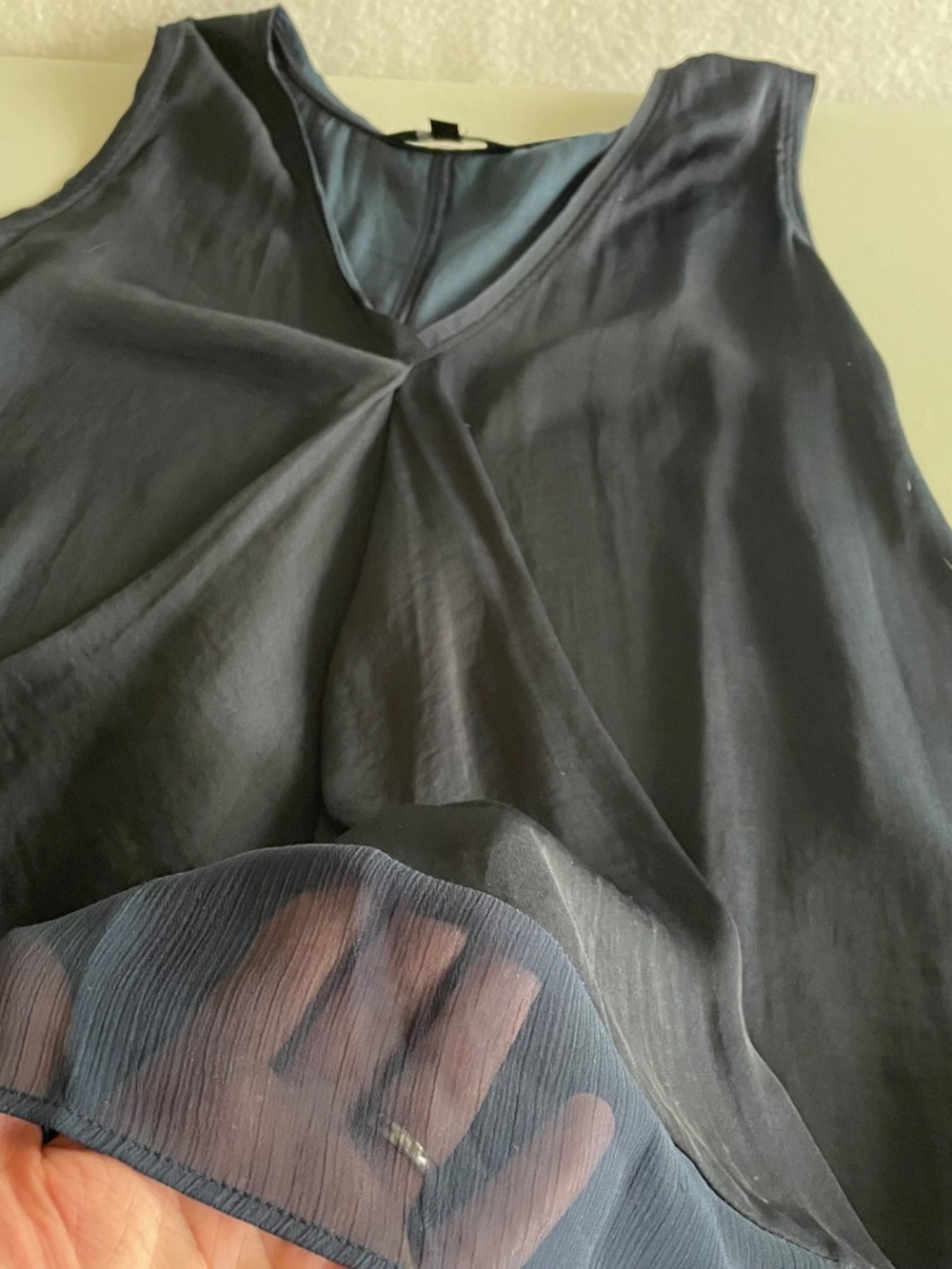Navy Blue Satin Chiffon Asymmetrical Handkerchief-hem Tank Top Coastal, Medium - Picture 10 of 10